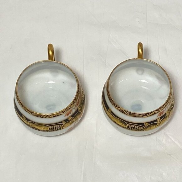 Japanese Lithophane Eggshell Fine Porcelain Red Gold Pagoda Geisha Girl (2) Cups - Picture 7 of 16